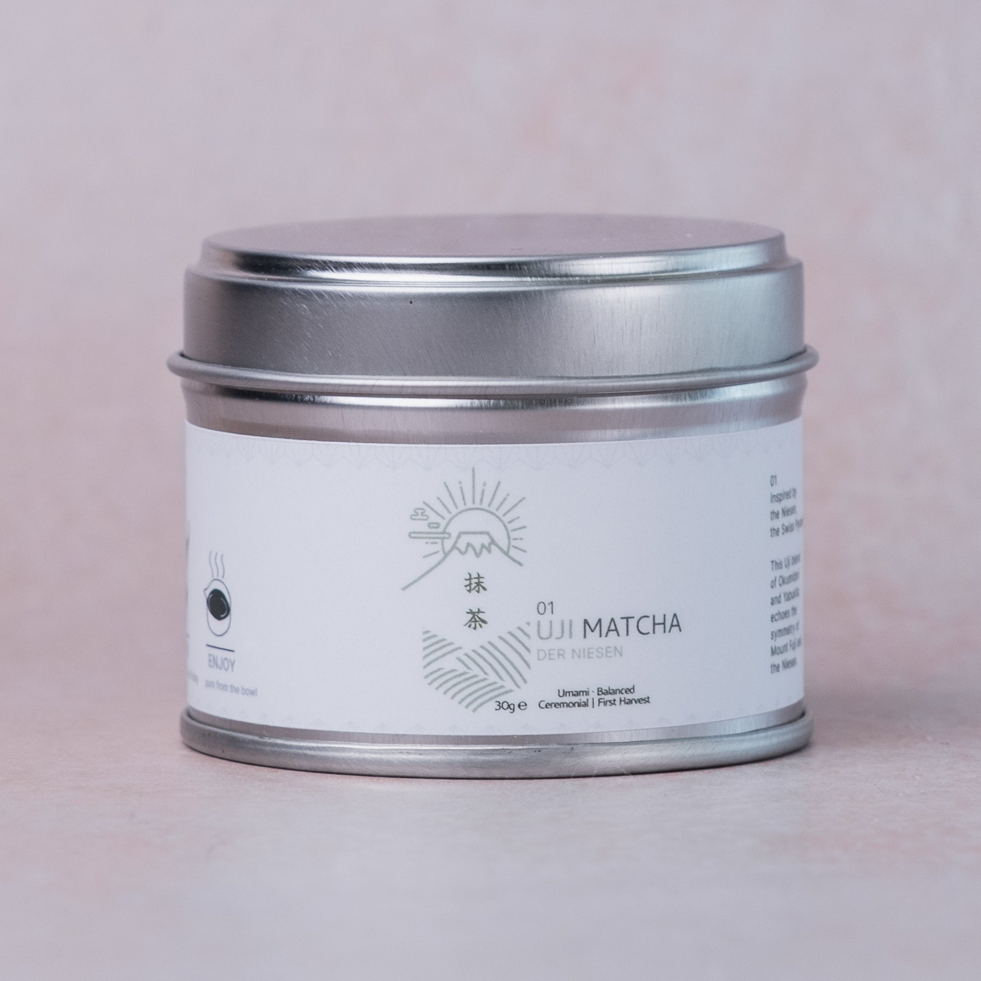 Uji Ceremonial fresh stone-milled matcha with silver tin 
